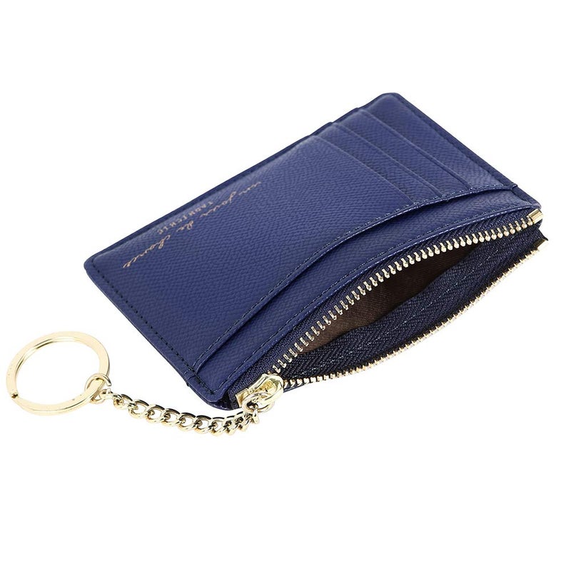 Cynure Women's 8 Cards Slim Minimalist Card Holder Coin Changes Purse Keychain Front Pocket Wallet, navy blue - Image 4